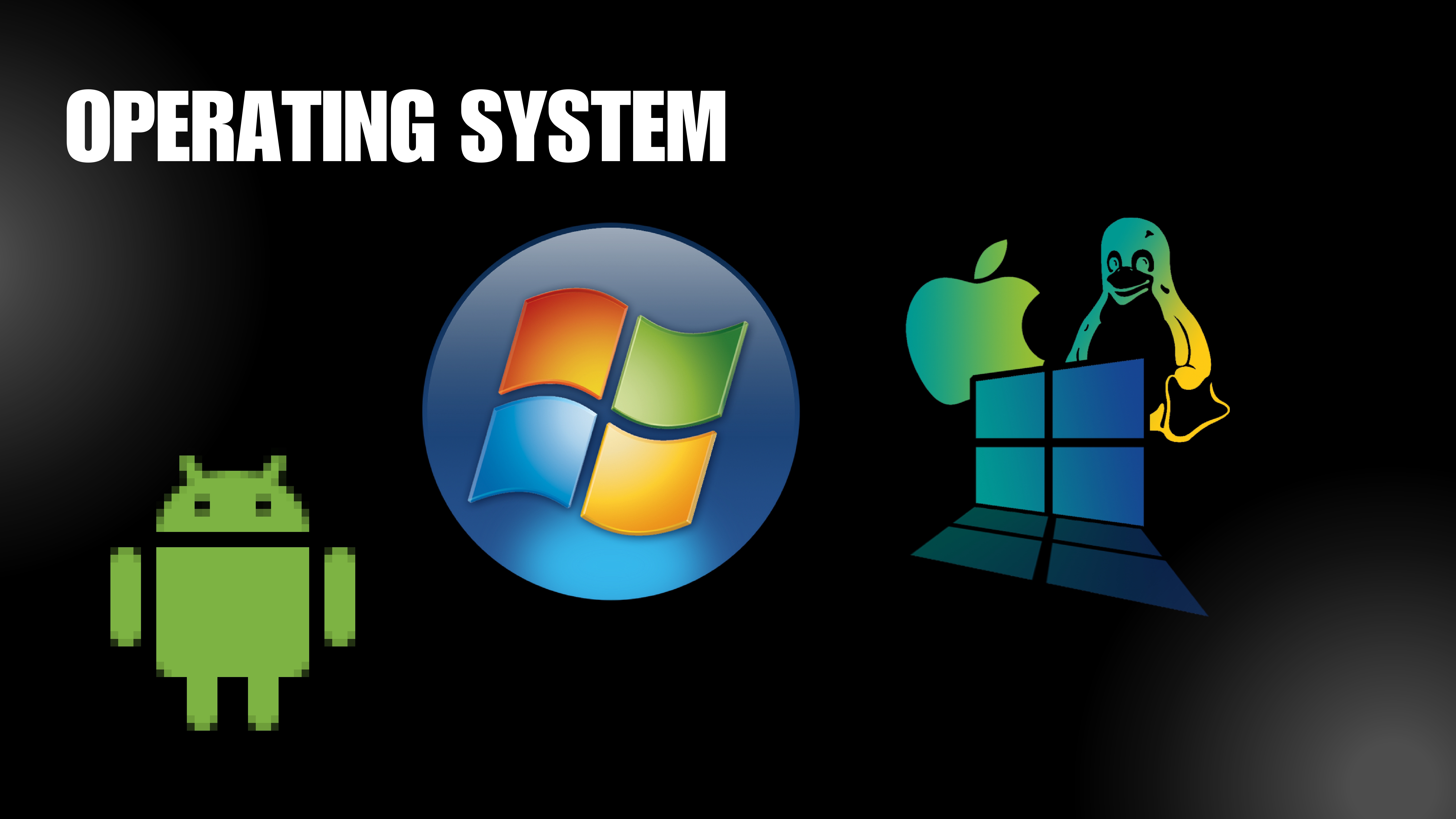 Infographic showing Windows and Linux logos side by side, with icons for file explorer, settings, and taskbar with neon cyan and green accents on a dark background